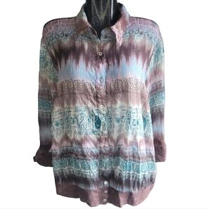Bill Blass Jeanswear Multi Colored Semi Sheer Blouse Size 2X